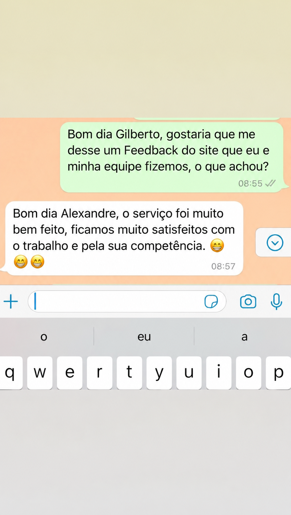 Depoimento de Gilberto no WhatsApp