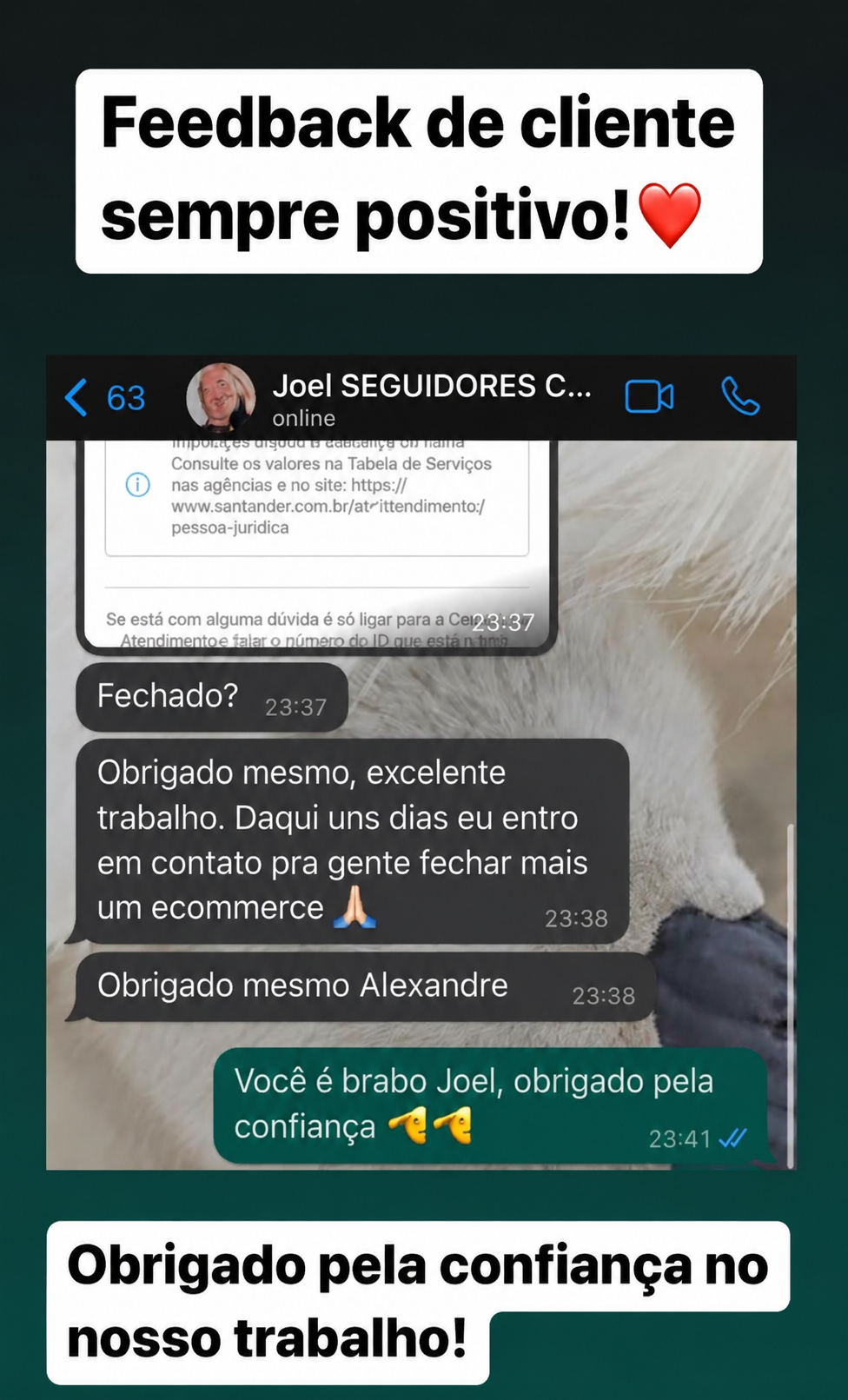 Depoimento de Joel no WhatsApp